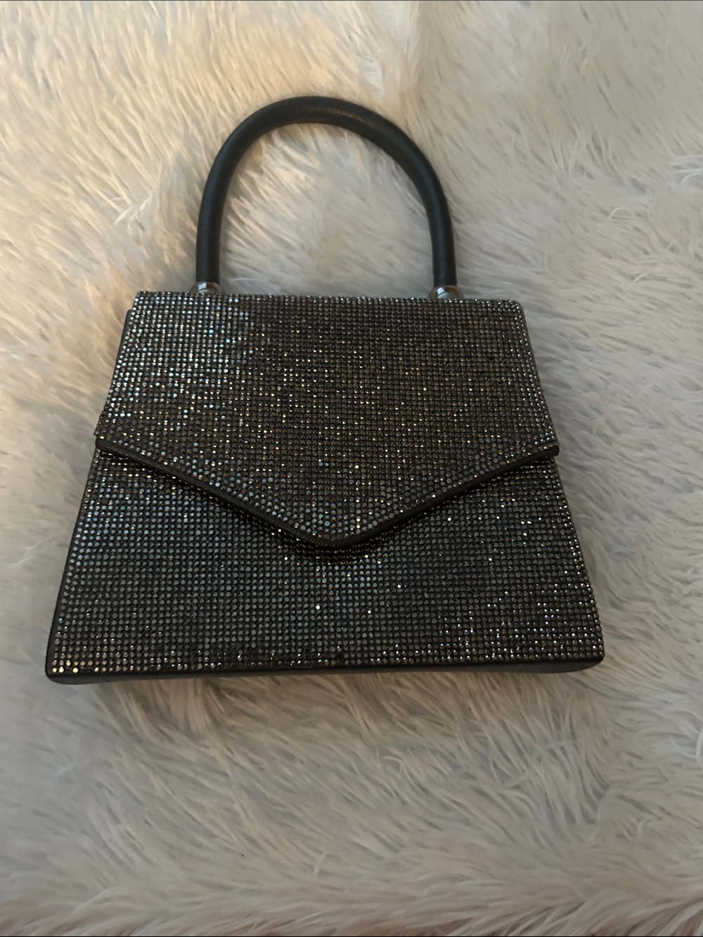 Elegant Black Rhinestone Top-Handle Evening Bag. Aldo